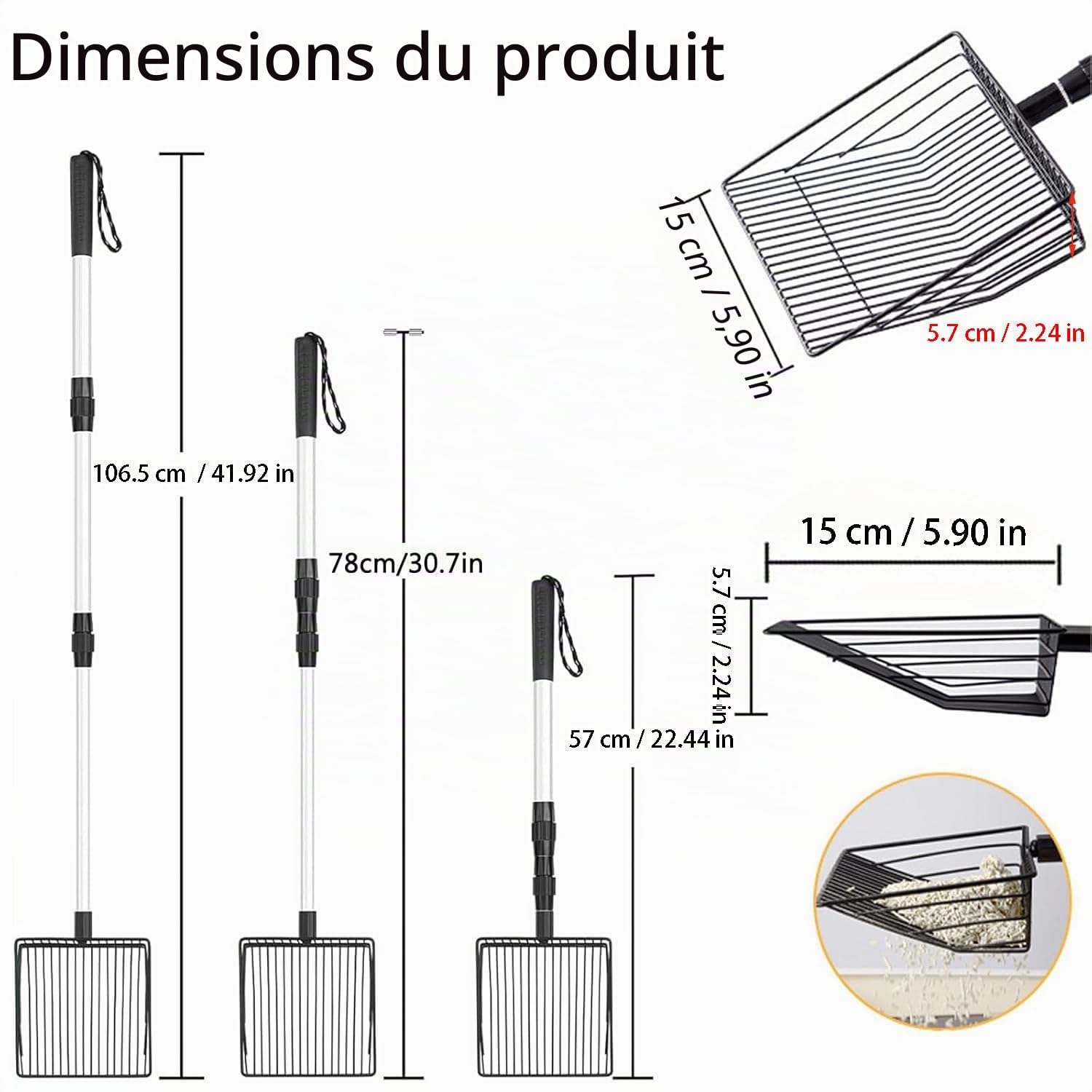 Pelle à crottes de poule, accessoire pour poulailler, Pelle à crottes de poulet, Pelle pour poulailler réglable 3 en 1 pour le nettoyage, outils de nettoyage pour poulailler, pelle à tamis pour