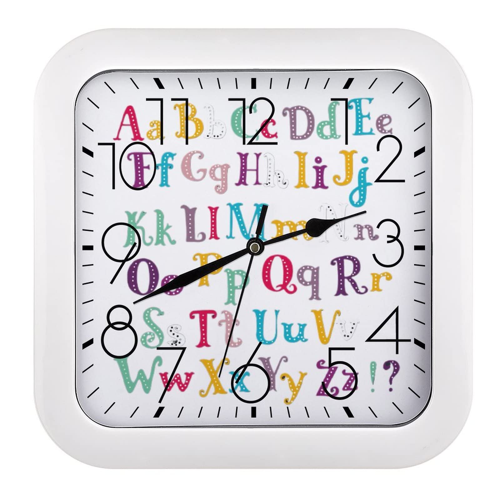 Horloge Murale Carrée Alphabet Anglais pour une Lecture Facile de l'Heure