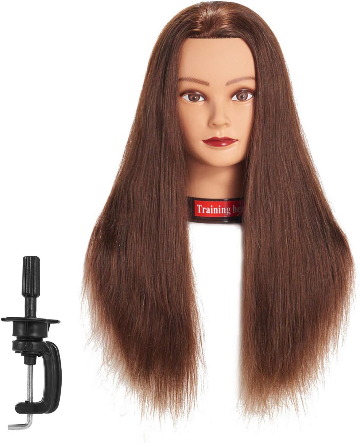 Traininghead 24"-26" 100% Human Hair Mannequin Head Training Practice Head Cosmetology Manikin Head Doll Head With Free Clamp (dark brown)