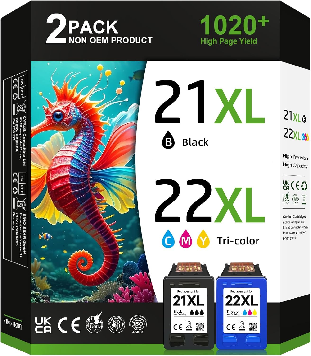 Geneic Printer for Ink 21 22 Combo Pack,High Yield for 21XL 22XL Black Color Combo Pack, Work with OfficeJet 4315 J3680 DeskJet F2210 F4180 F380 F300 F4140 D1455 3940 PSC 1410 Printer (2 Pack)