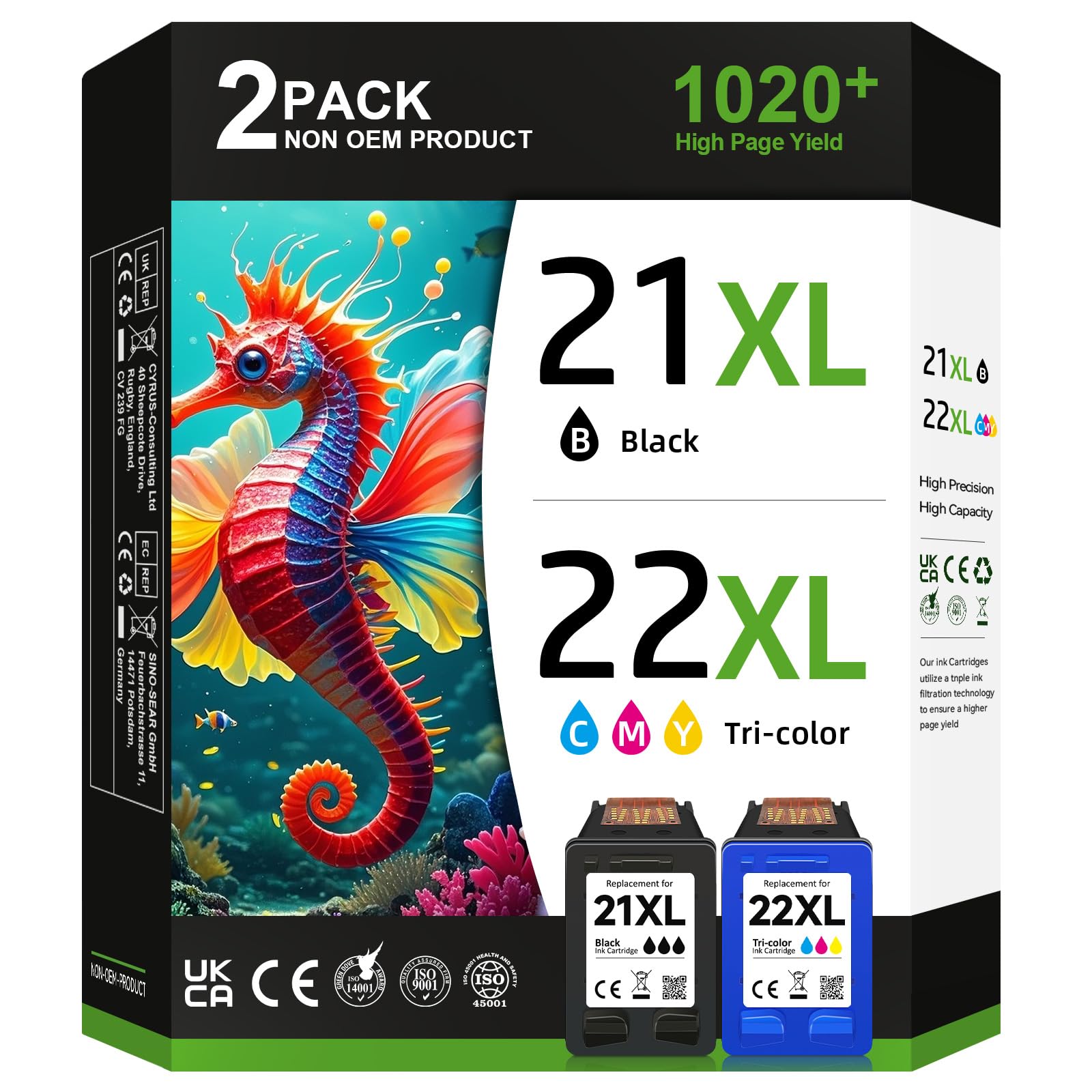 Geneic Printer for Ink 21 22 Combo Pack,High Yield for 21XL 22XL Black Color Combo Pack, Work with OfficeJet 4315 J3680 DeskJet F2210 F4180 F380 F300