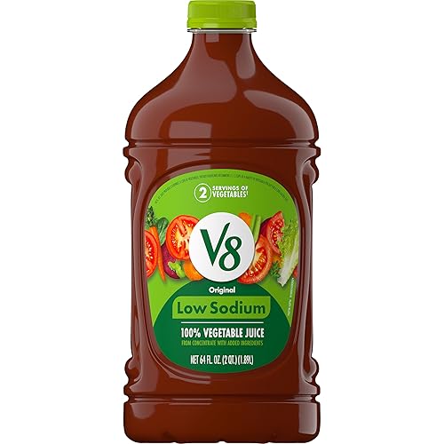 Jugo V8 original bajo en sodio 100% de verduras, mezcla de verduras con jugo de tomate, botella de 64 onzas líquidas
