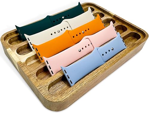 Bandeja organizadora de correa para Apple Watch, pantalla de escritorio de madera de acacia Smartwach
