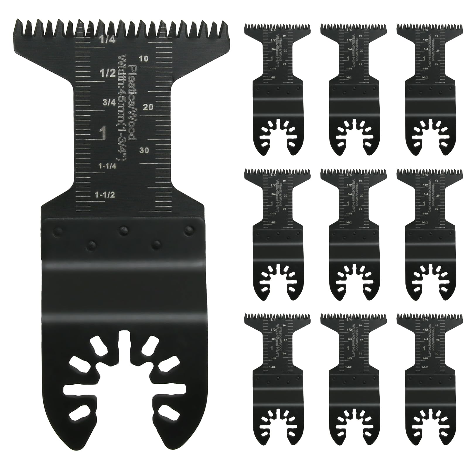 LANAFAY 10Pcs 45mm Wide Coarse Oscillating Multi Tool Blades, Double-Row Teeth Multitool Blade, Wood Cutter Saw Blades Set