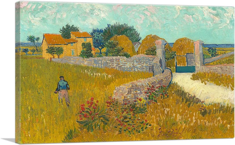 ARTCANVAS Farmhouse in Provence 1888 Canvas Art Print Stretched Framed Painting Picture Poster Giclee Wall Decor by Vincent Van Gogh - 26" x 18" (0.75" Deep)