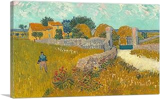 Farmhouse in Provence 1888 Canvas Art Print Stretched Framed Painting Picture Poster Giclee Wall Decor by Vincent Van Gogh - 12" x 8" (0.75" Deep)