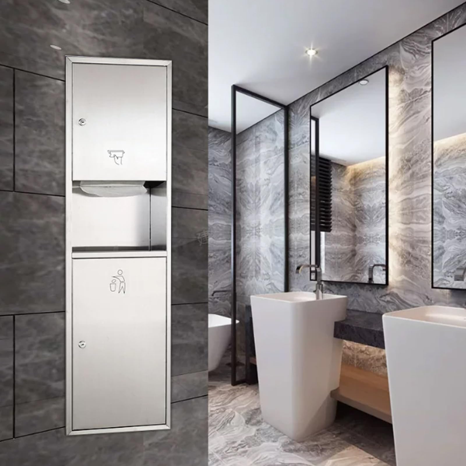 Papierhandtuchspender, Einbauspender, Edelstahl, große Kapazität für gewerbliche Toiletten, abschließbarer Schrank, ideal für Badezimmer