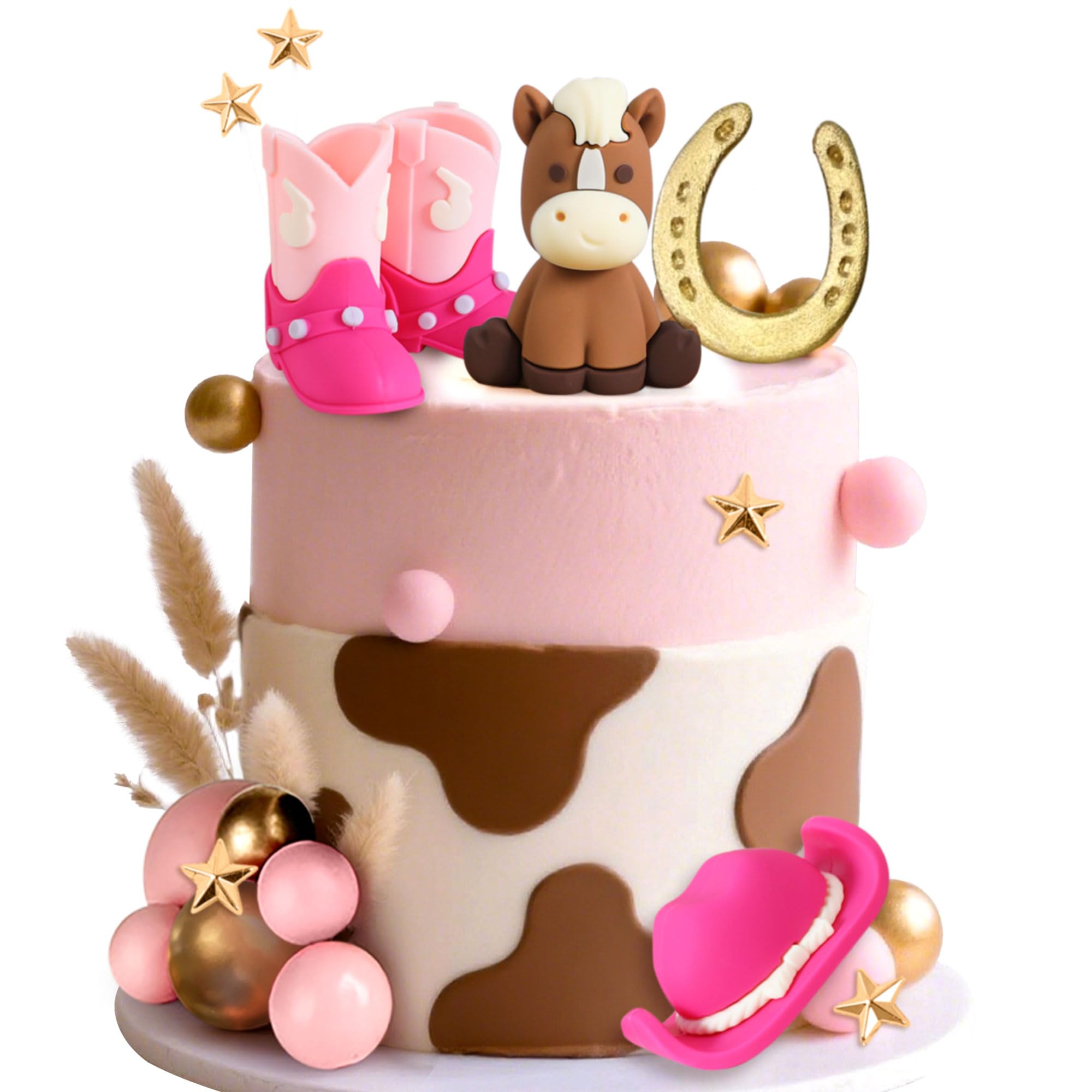 JeVenis Pony Cowgirl Cake Topper Cowboy Western Cake Decorations Cowgirl Hat Birthday Cake Topper Cowgirl Boots Cow Balls Cake Decoration