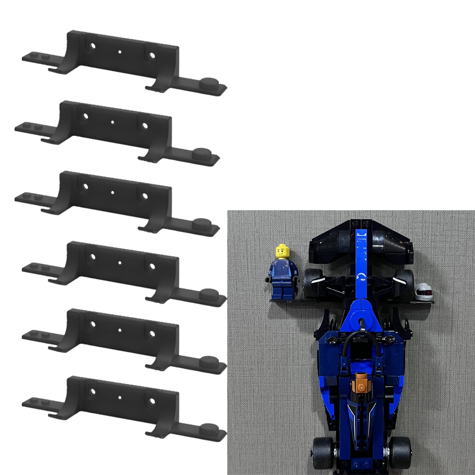 meeeyya Wall Mount Compatible with Speed Champions Sets, Wall Bracket with a Base for Brick Cars and The Pilot/Figure (6Pcs)