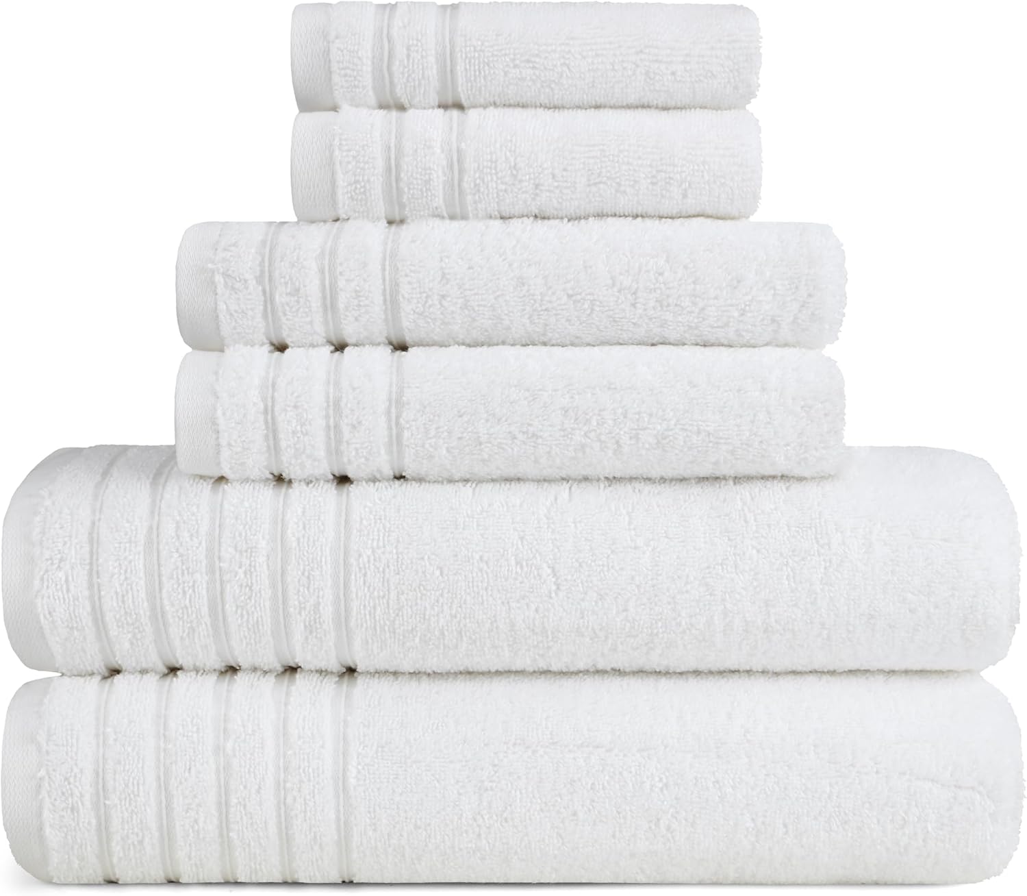 BW Luxe Home - 100% Soft Turkish Cotton 6 Piece White Towel Set (2 Bath, 2 Hand, 2 Wash). 600 GSM, Combed Natural Yarn for Fast Drying & Excellent Absorption. Hotel & Spa Luxury Quality.