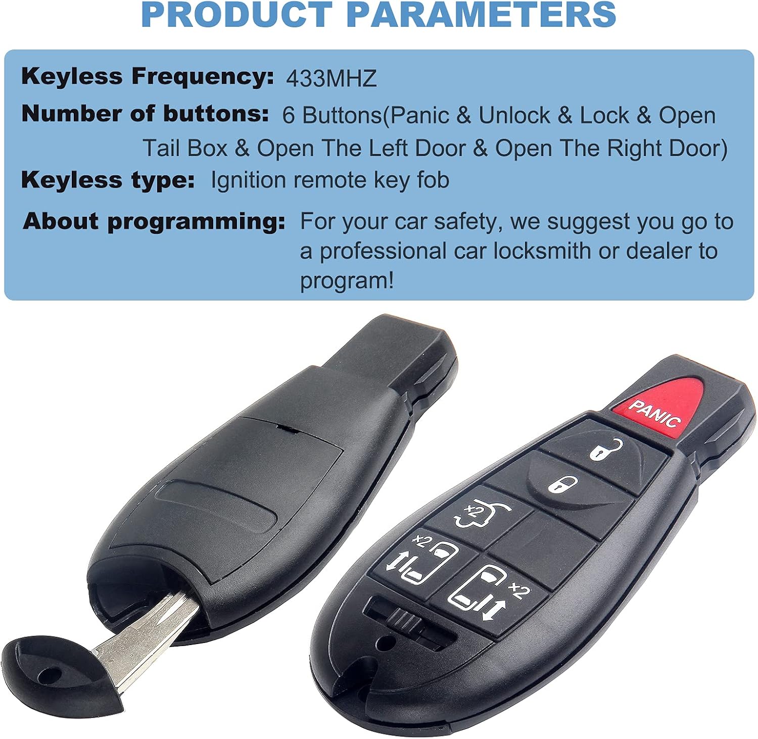 ECCPP Replacement fit for 433MHz Uncut Keyless Entry Remote Car Key Fob Chrysler 300 Town & Country/Dodge Dart Durango/Jeep Grand Cherokee M3N5WY783X (Pack of 1)