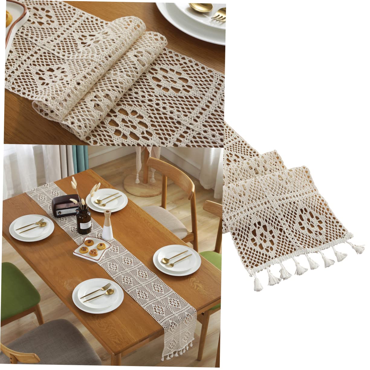 Amosfun 3st Tischläufer Schwarze Tischdecke Tischtuch Aus Makramee Schwarze Hochzeitsdeko Geflochtene Tischsets Tischdeko Hochzeitsdekoration Vintage- Hochzeitstisch Weiß