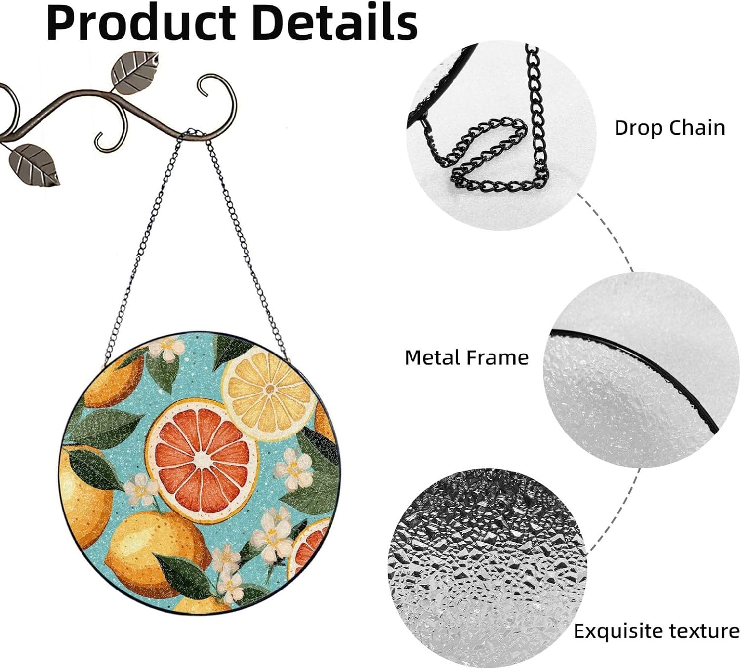 Citrus Fruit Painting Stained Glass Suncatcher for Window Hanging Sun Catcher Ornament for Women Men Suncatcher for Home Decor, 6in（15cm） Round Glass Ornament for Mother's Day Birthday Gift