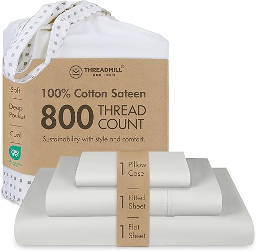 Vista 14 de Threadmill Sábanas de lujo de 800 hilos, tamaño completo, 100 % algodón - Sábanas de cama de tejido satinado verde salvia, mejor que el algodón