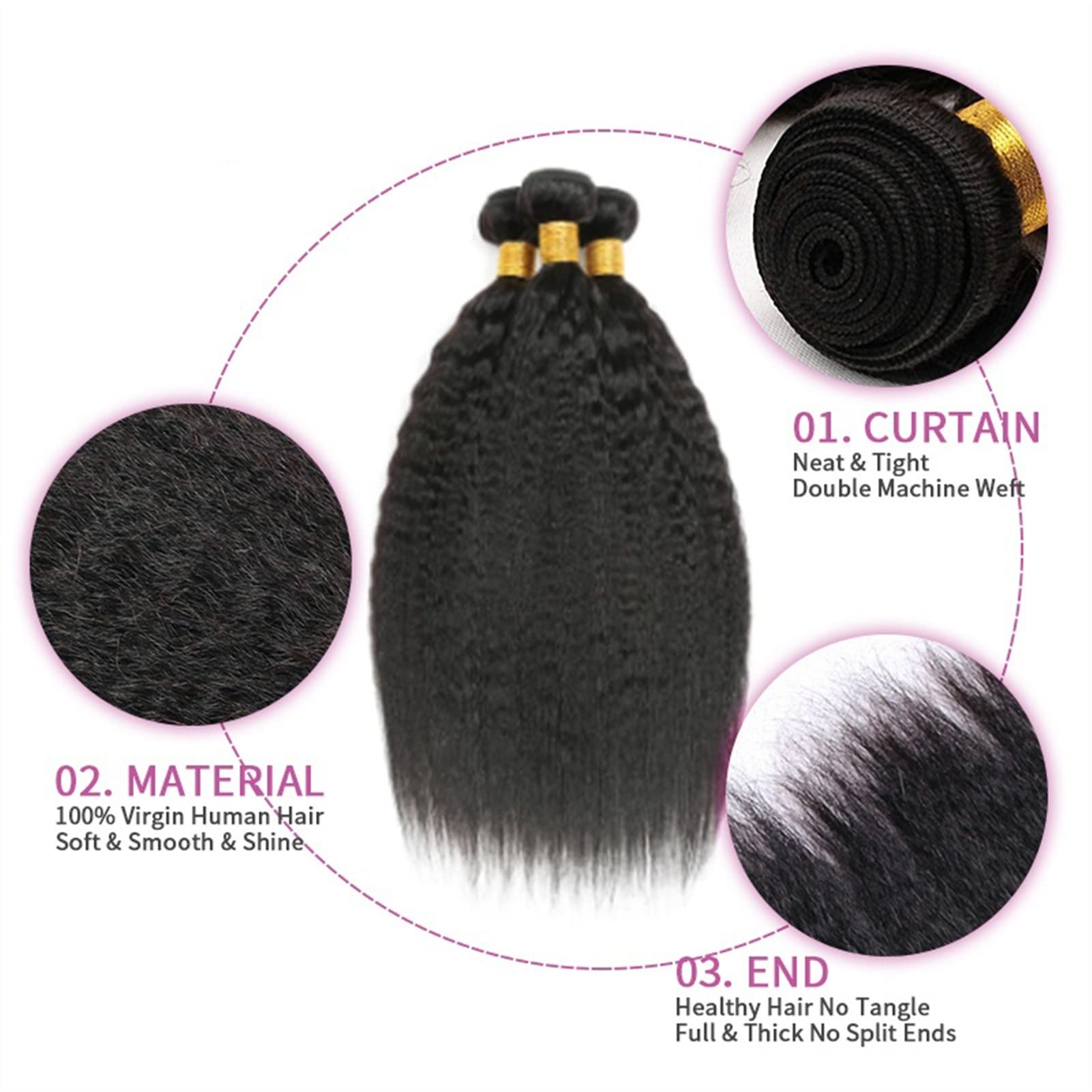 Amazon.com : Human Hair Bundles Brazilian Kinky Straight 3 