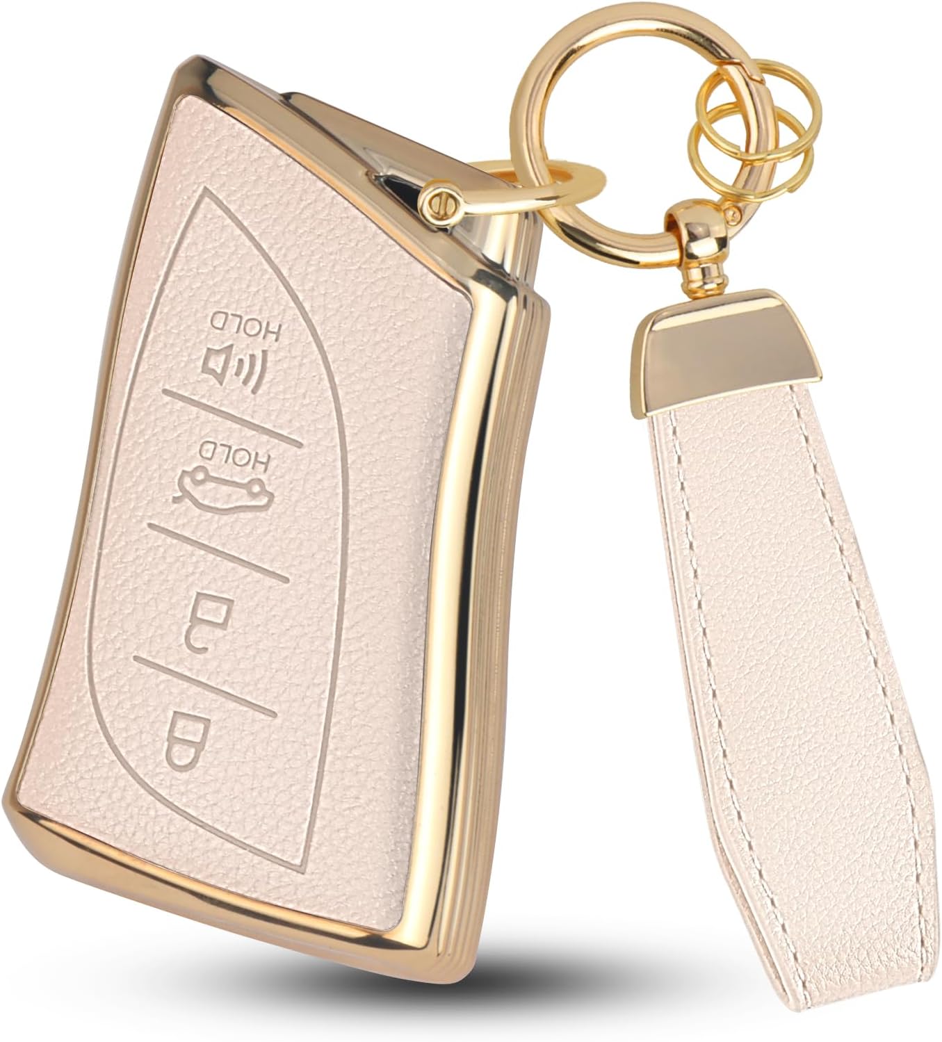 QBUC for Lexus Key Fob Cover with Keychain,Upper Leather + Soft TPU Car Key Case Shell for Lexus 2018-2025 ES350 ES300h UX200 RX350 RX450h NX300h GX460 TX550 LX600 LS500 LC500h,4 Buttons(Beige)
