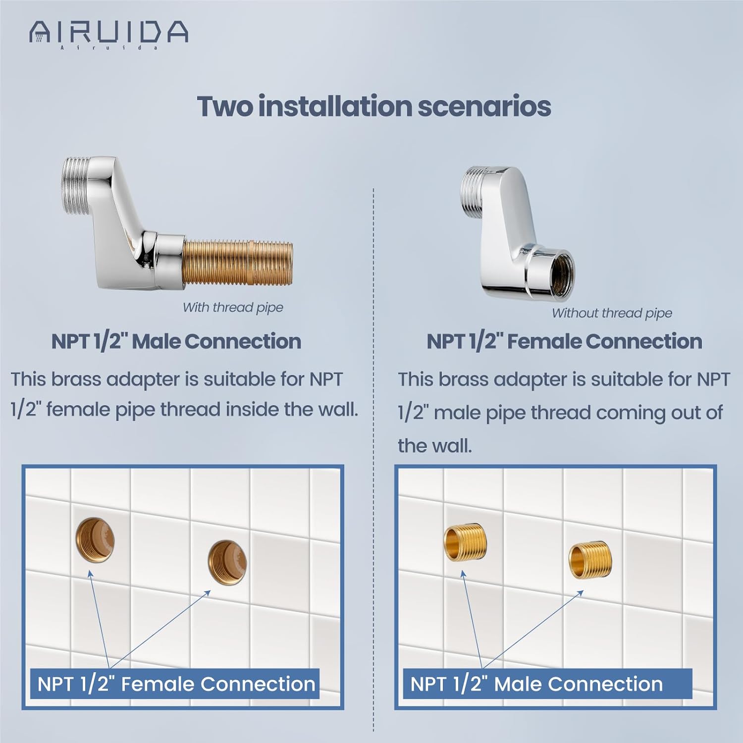 Airuida Extended Thread Adjustable Swing Arms 3-3/8 Inch Wall Mount Clawfoot Bathtub Shower Faucet Adapter 2.17 Inch Commercial Utility Eccentric Screw Plus Size 1 Pair Chrome Polish