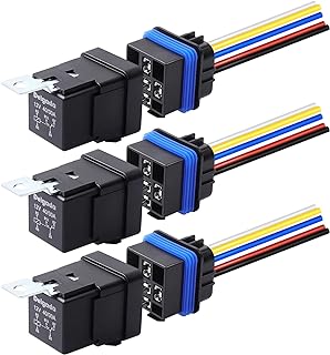 Delgada 3Pack Waterproof Integrated Automobile Relay Switch,5-PIN 12V DC 40/30 Amp SPDT Relay and Harness Set with Socket,Iron Back and 14 AWG Copper Wires for Boat Truck Motorcycle