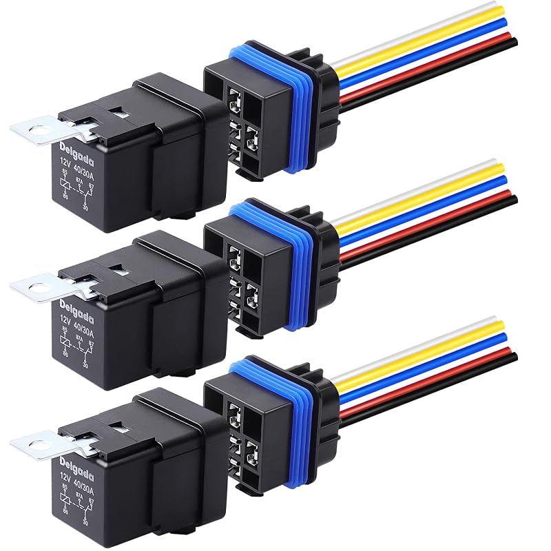 Relé automotivo Delgada 12 V 5 pinos SPDT à prova d’água com chicote – Kit com 3 unidades