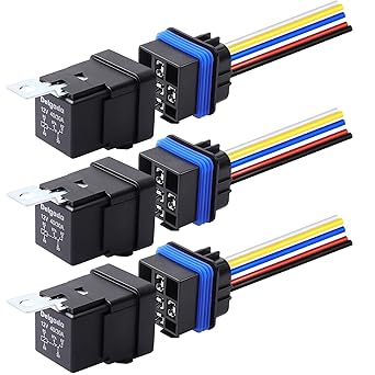 Delgada 40/30 Amp Relay 12V Waterproof Automobile Relay 5 PIN SPDT with Harness Socket Set 14 AWG Copper Wires for Boat Truck Motorcycle