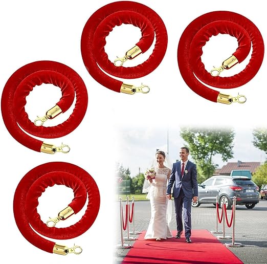 4 PCS Red Velvet Rope Barrier, Safety Hanging Stanchion
