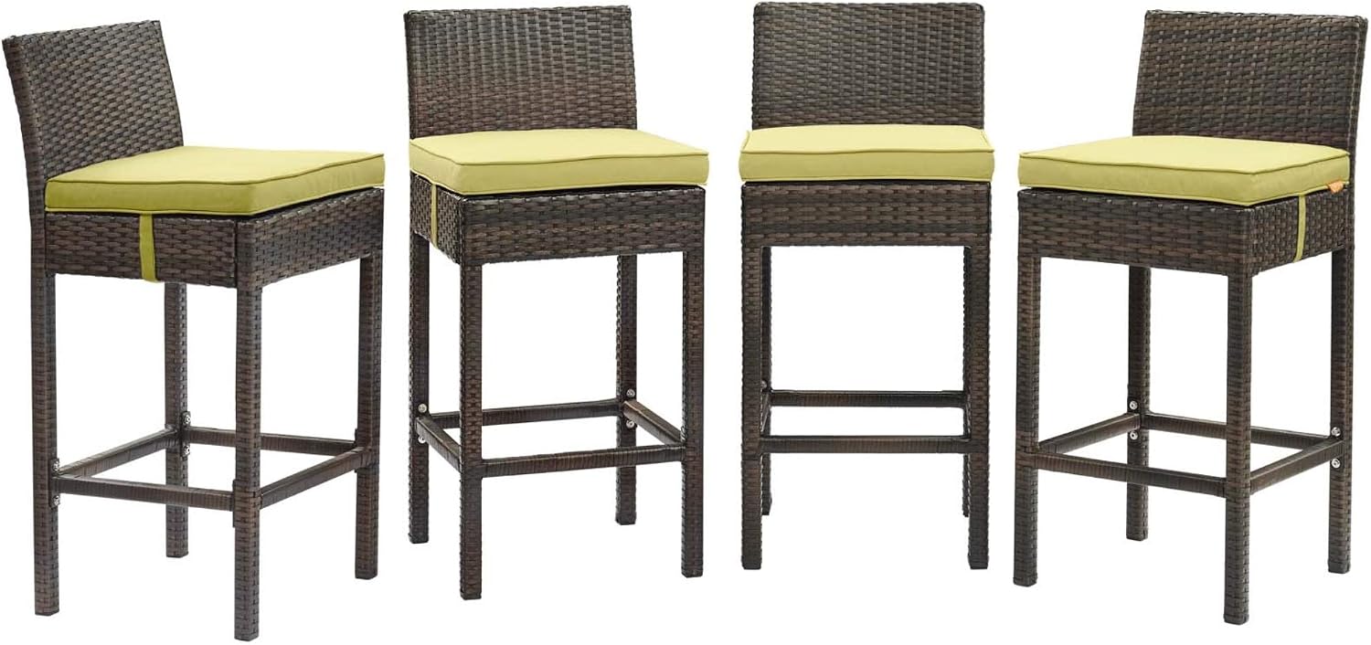 Ergode Conduit Outdoor Patio Bar Stool Set | Stylish & Durable Wicker Rattan | 4 Stools with Cushions | Ideal for Outdoor Dining & Entertaining