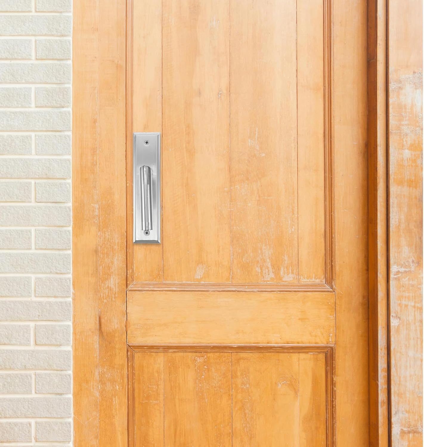 Stainless Steel Bright Silent Door Handle Lock with Key Indoor Front Door Knob Lock Replacement Set 50-Hole T-Style Lever for Home Use