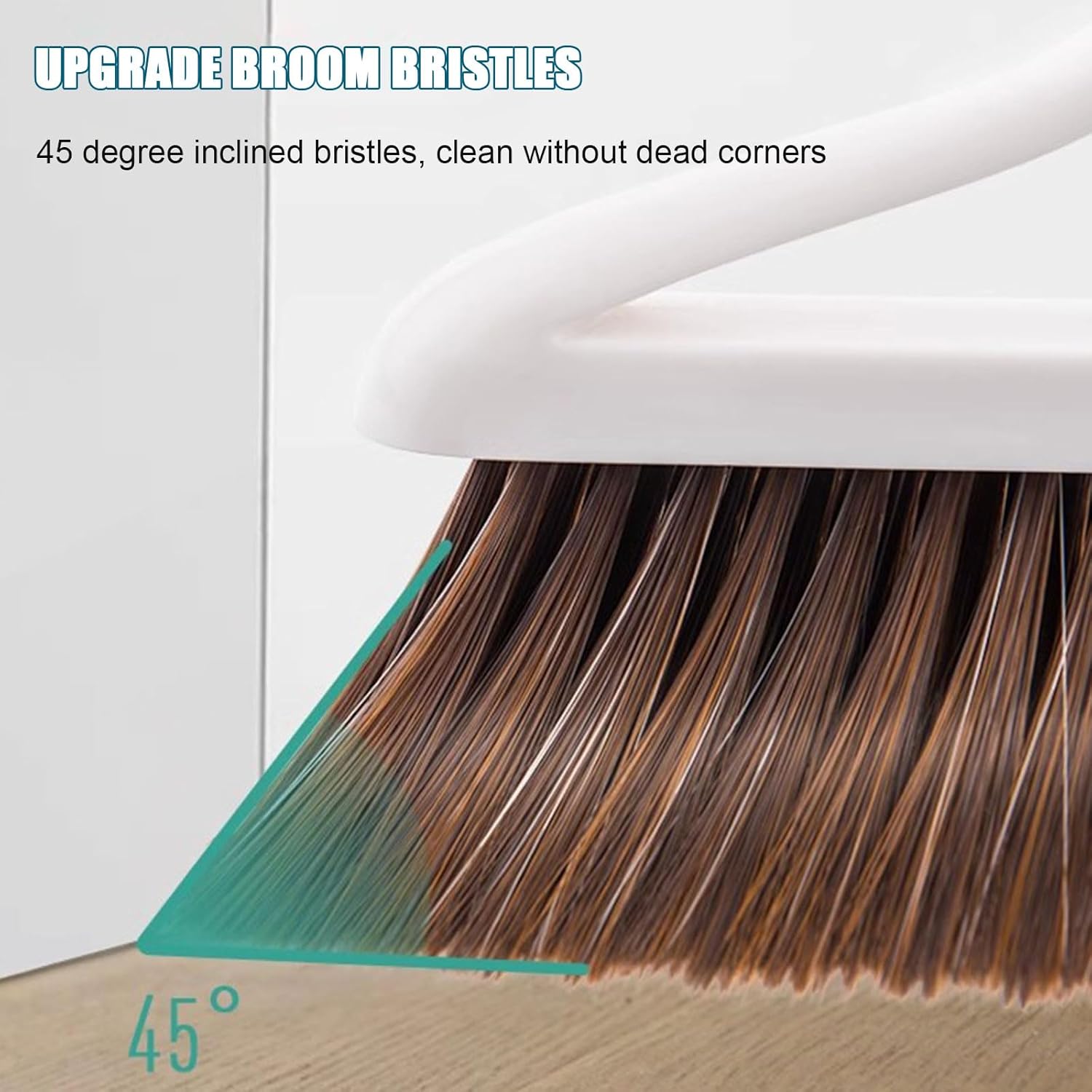 Broom with Dustpan Combo Set - Self-Cleaning Dust pan Comb Teeth to Automatically Clean Hair - Upright Household Cleaning Supplies for Home Office Kitchen Lobby Floor