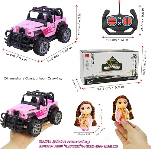 Miniatura 5 de wagkew Auto a control remoto para niñas, escala 118, coche RC rosa para niños de 4 a 7 a 8 a 12 años de edad, con muñeca y faros LED, camiones