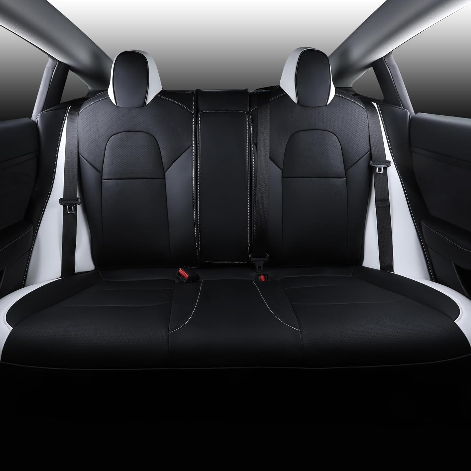 Suitable for Tesla Model 3 Seat Covers, Waterproof Faux Leather Car Seat Covers Full Set forTesla Model 3 2023 2022 2021 2020 2019 2018 2017 (Black+ White)