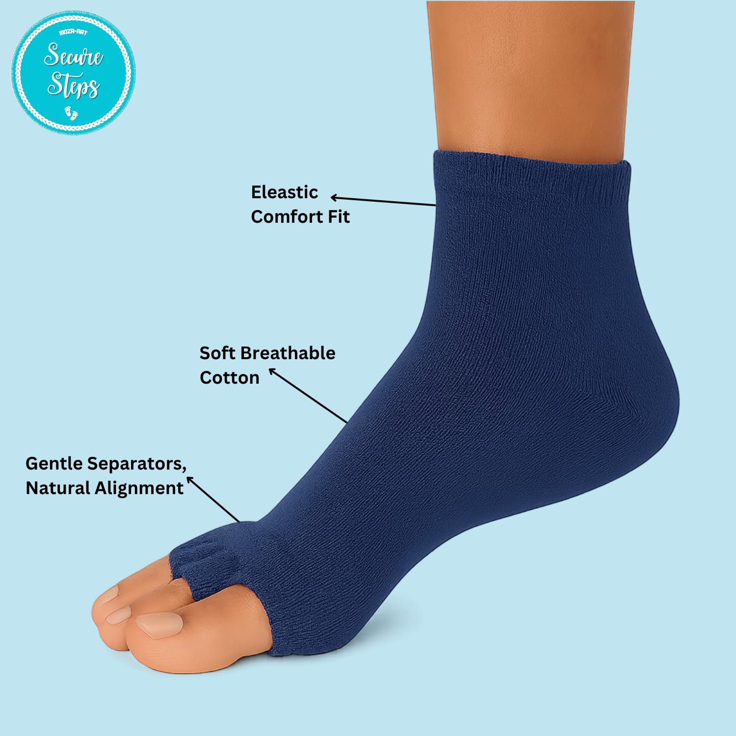 Secure Steps Foot Alignment Socks for Men & Women – Toe Separator Socks for Foot Pain Relief, Ortho Socks for Improved Circulation & Posture – Relieves Heel, Ankle & Back Pain Naturally (Blue) - Image 4 thumbnail