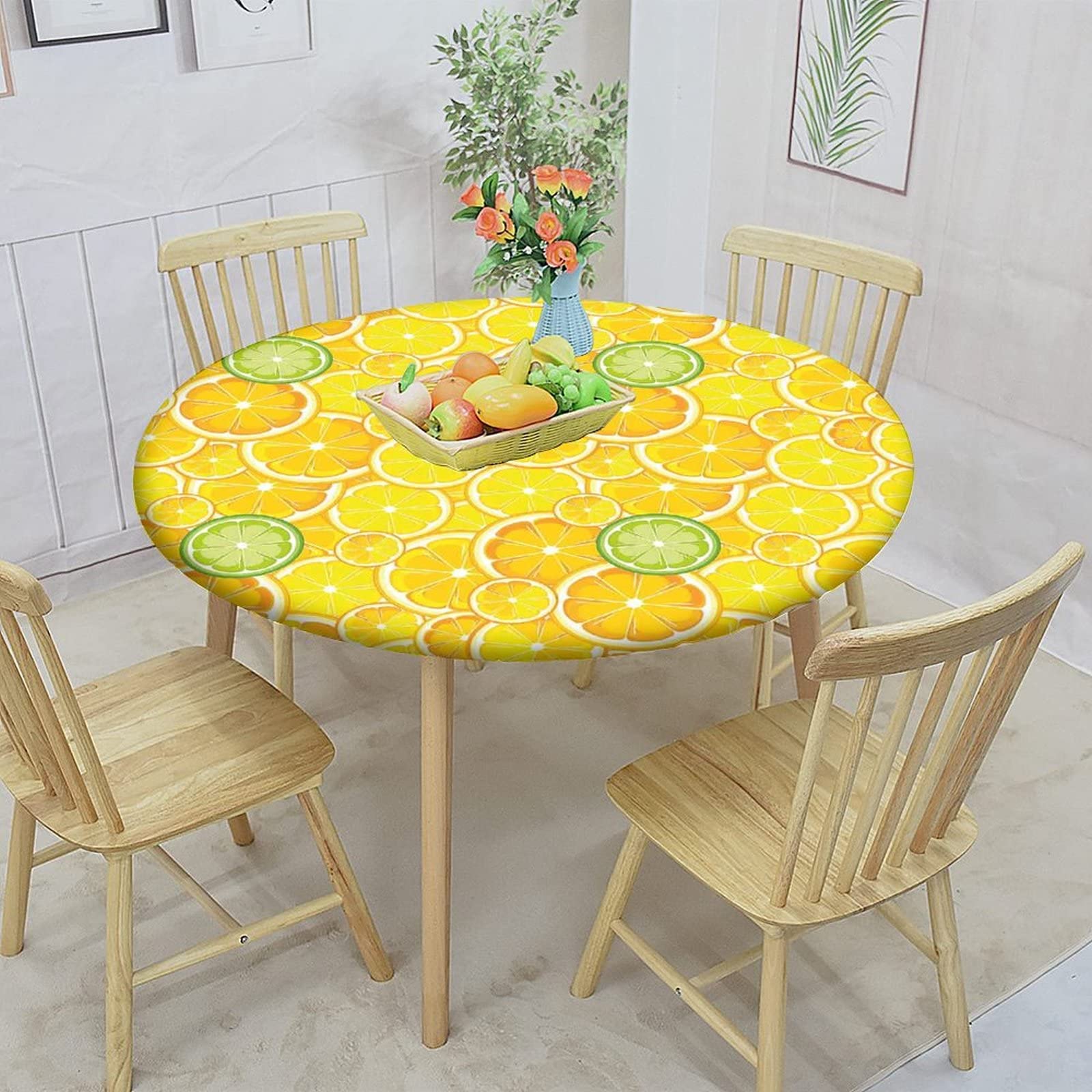 Fansu Manteles De Mesa Redonda De Tela, Impermeable Antimanchas Comedor 3D Comida Fruta Impresión Decorar Manteles