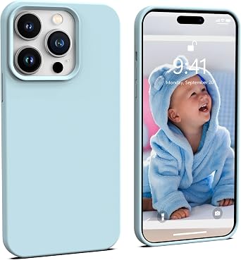 IceSword Compatible with iPhone 14 Pro Max Case Baby Blue, Liquid Silicone Case Phone Cover Slim Protective,Soft Anti-Scratch, Cute Pastel Baby Blue Light [Shockproof] 6.7 inch 14PM- Babyblue