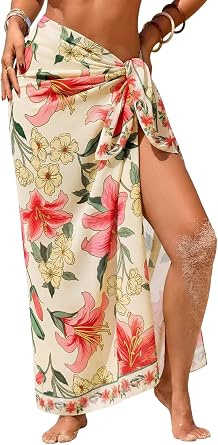 Herseas Women Sheer High Slit One Size Swimsuit Coverup Sarong Chiffon Wrap