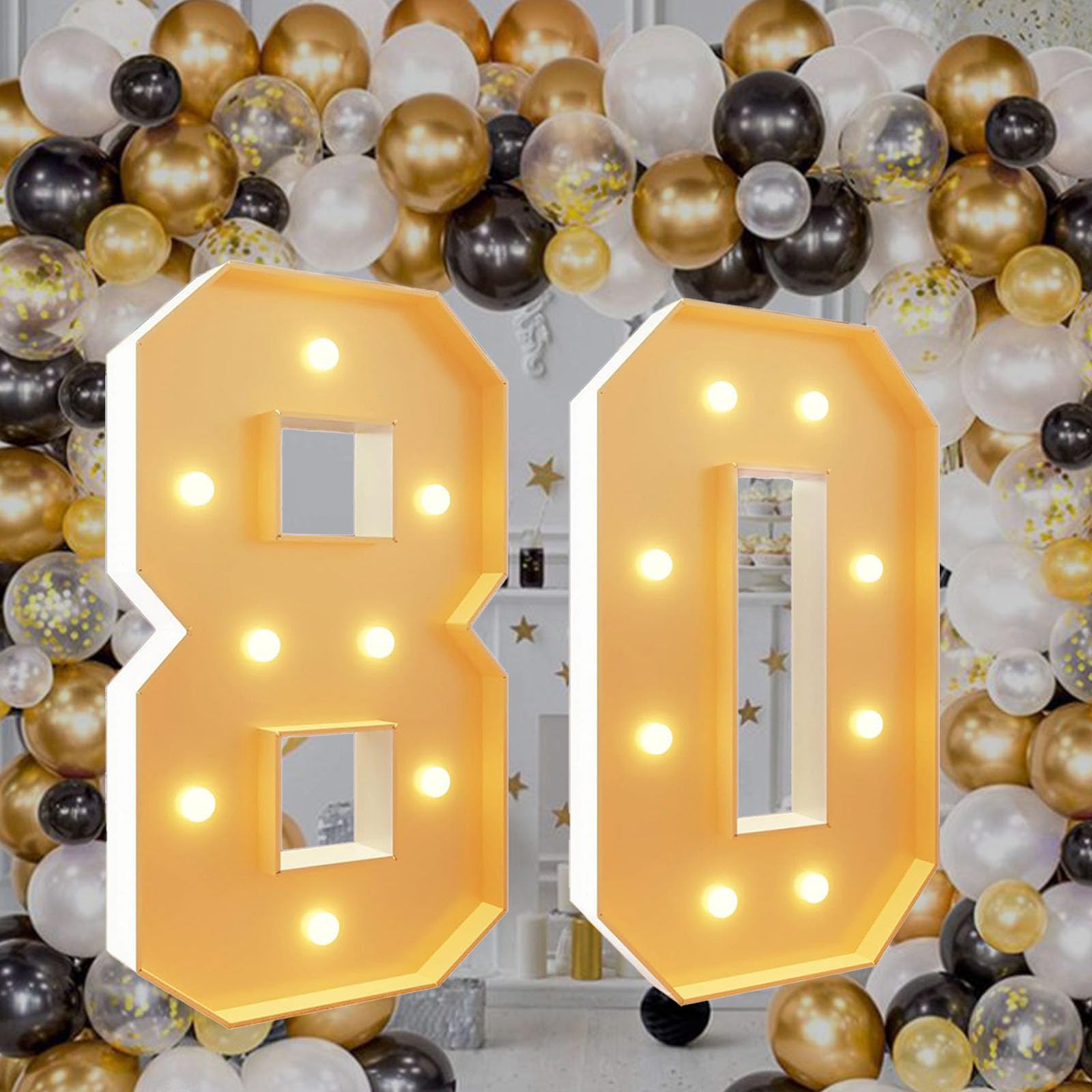 Marquee Light Up Number 80, Giant LED Light Sign Warm White Glowing Mosaic Light Pre-cut Foam Decor for Birthday Proposal Wedding