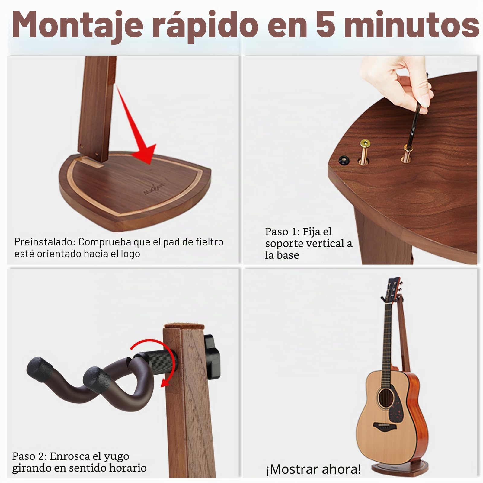Soporte para Guitarra, Soporte Guitarra Suelo para Guitarra Acústica, Eléctrica, Bajo y Banjo, Elegante Expositor Colgante de Nogal Negro para el Hogar y la Decoración