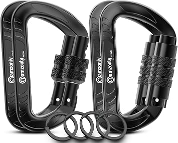 Amzonly 3inch Locking Carabiner Clips Heavy Duty, 4Pack 2Auto-Lock& 2 Screw Lock, 12Kn /2697lbs Lightweight for Outdoor Camping, Hiking, Hammocks, Pet Safety, and Valuables Protection