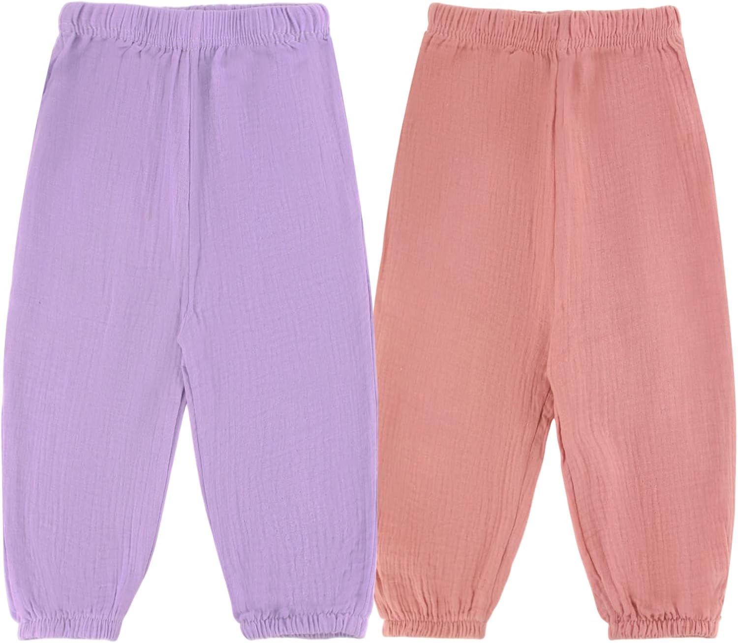 HahaNice Toddler Baby Girls Boys Cotton Linen Pants 2 Pack Elastic Waist Soft Harem Bloomers