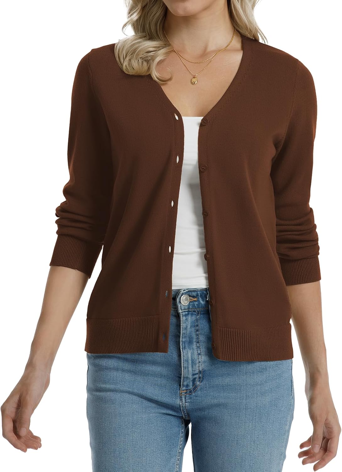 QUALFORT Women's 100% Cotton Lightweight Cardigans Long Sleeve Knitted Button Down Sweater - Image 3