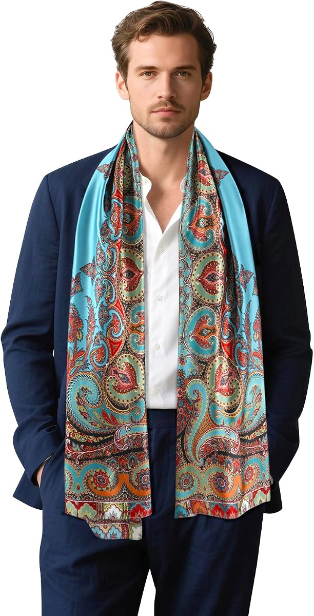 Bufanda larga con tacto de seda para hombres, chal ligero para vestido de negocios, bufandas para traje de estilo europeo