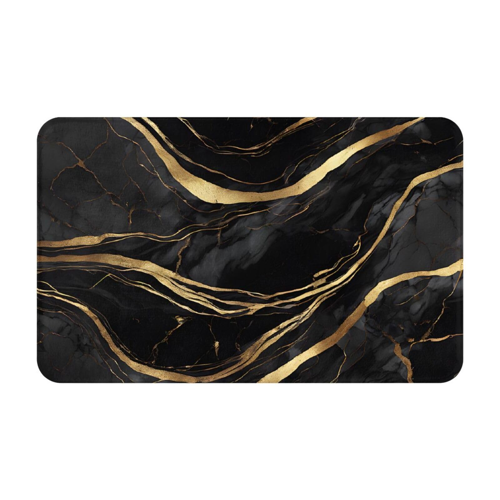 Black Marble Print Living Room Bathroom Kitchen Anti Slip and Absorbent Carpet, Indoor Entrance Door Muddy Floor Mat, Ultra Soft Washable Carpet 21x31.5 Inches