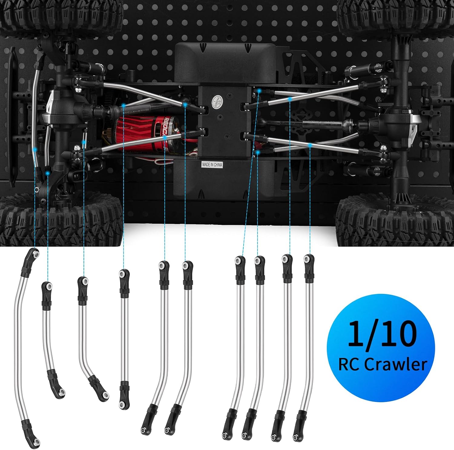 RCLIONS Stainless Steel High Clearance Suspension Links Linkage Set for Redcat Ascent Fusion 1/10th RC Crawler Car Upgrade Parts