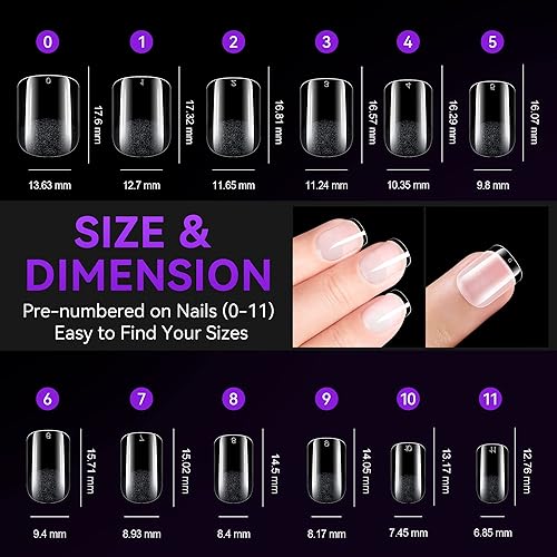 Miniatura 3 de Gelike EC Kit de puntas de uñas de gel extra cortas y suaves para extensiones de uñas, cobertura completa, forma cuadrada, resina de PMMA prepulida,
