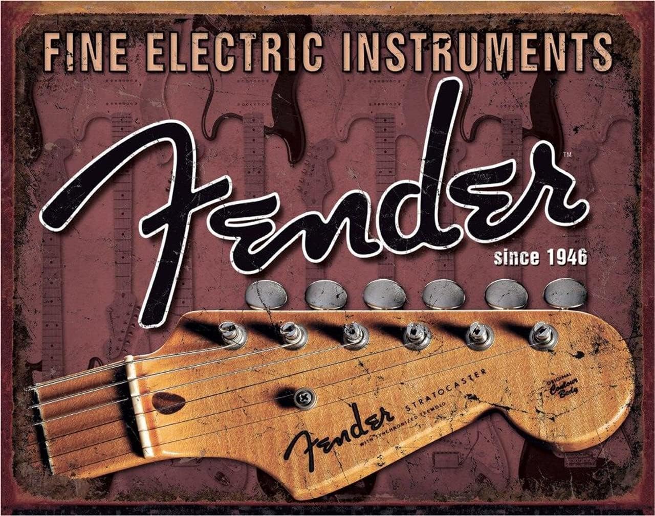 Desperate Enterprises Fender - Headstock Tin Sign - Nostalgic Vintage Metal Wall Decor - Made in USA