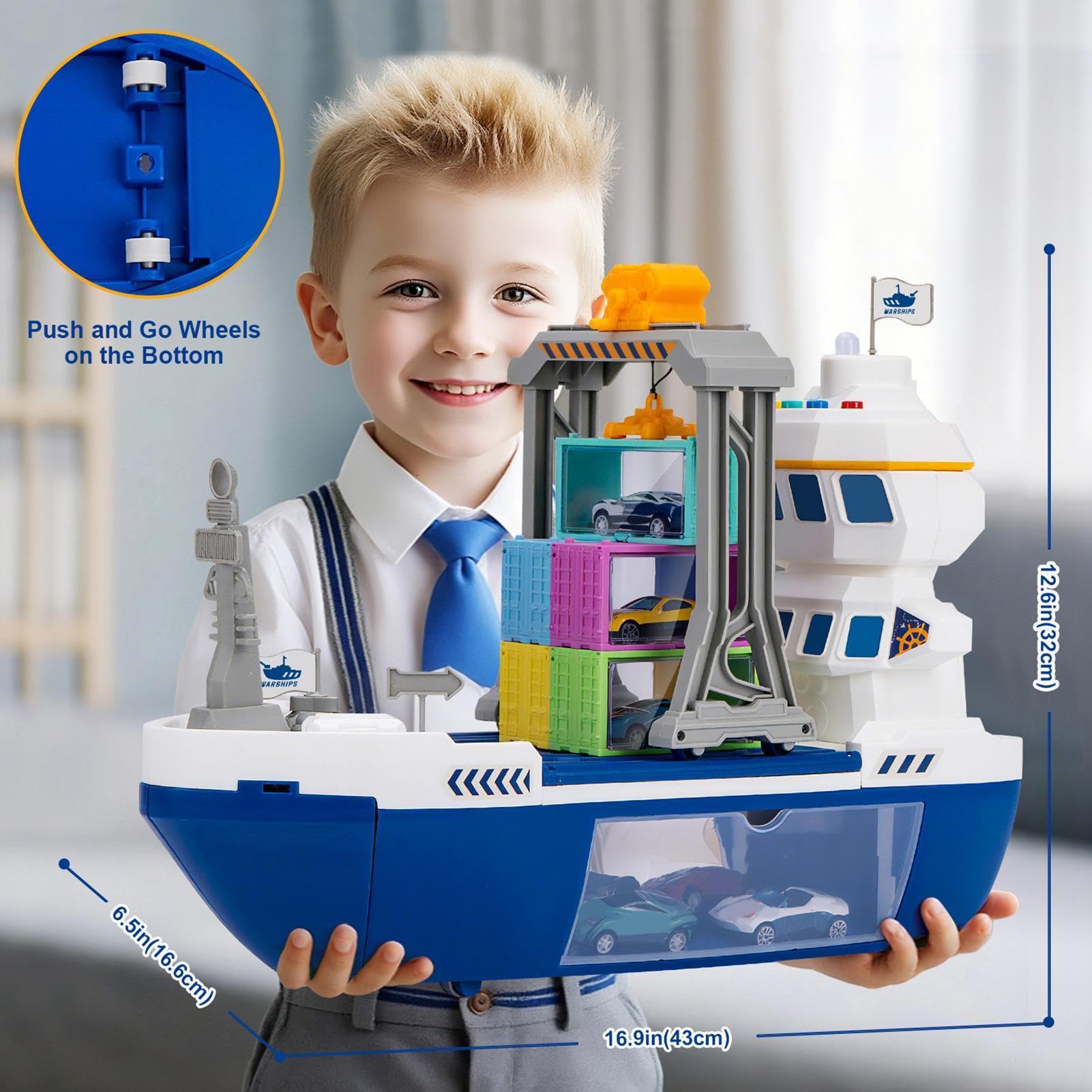 Kinderspielzeugschiff Beleuchtetes Rollenspiel mit Soundeffekten | Frachtschiff Spielzeug mit Portalkran für , Mädchen, Vorschulkinder, Studenten, Enthusiasten, Partys, Zusammenkünfte,