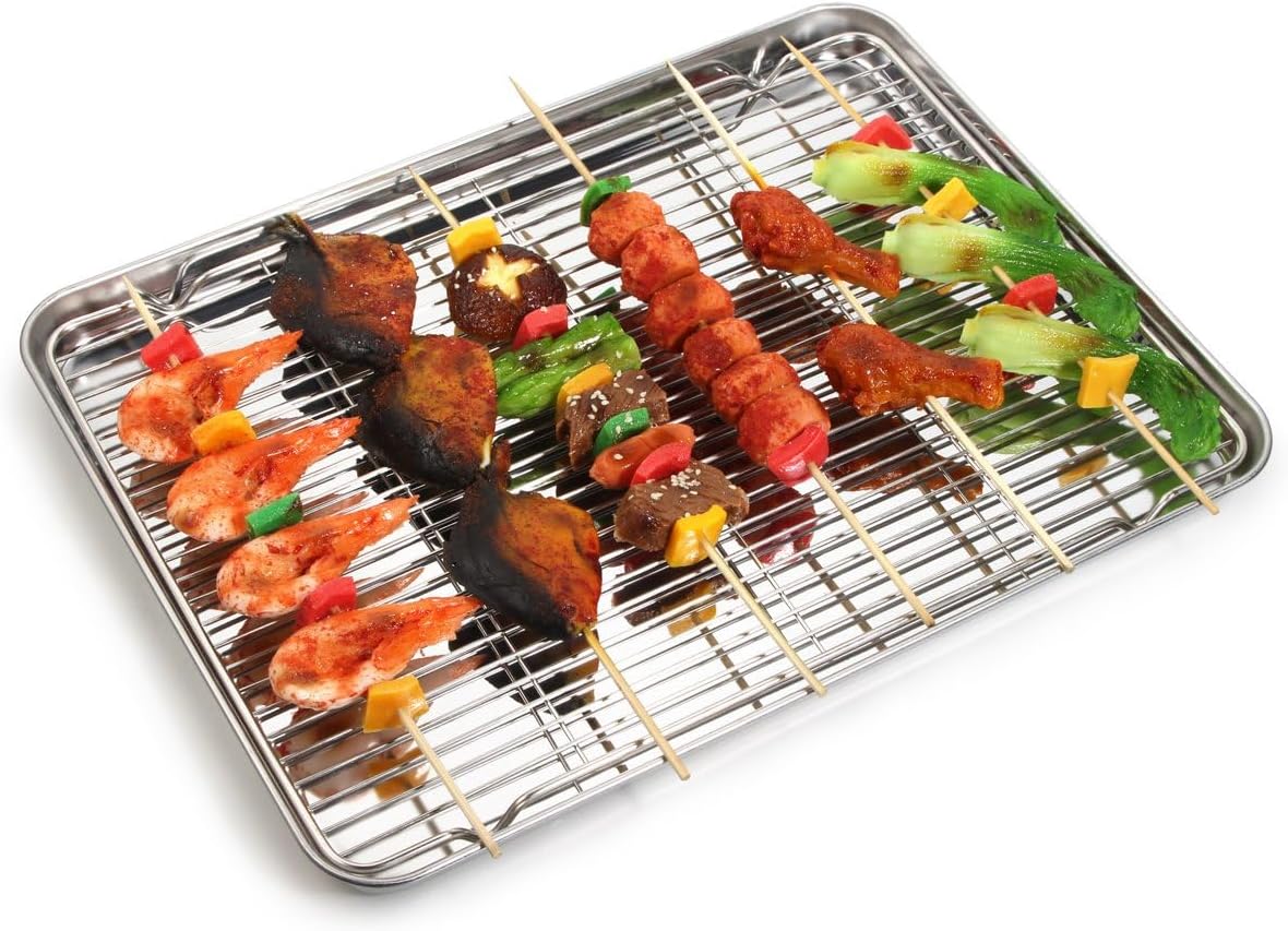 Baking Sheet with Cooling Rack Set (2 Pans + 2 Racks), Yododo Stainless Steel Baking Pan Cookie Sheet Cookie Pan with Rack, Size 16 x 12 x 1 Inch, Mirror Finish & Non Toxic & Heavy Duty & Easy Clean - Image 8