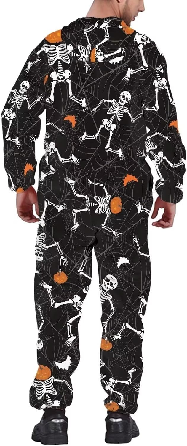 Biyejit Men's Women Novelty One-Piece Pajamas Halloween Christmas Sleepwear Hooded Jumpsuits Party Romper