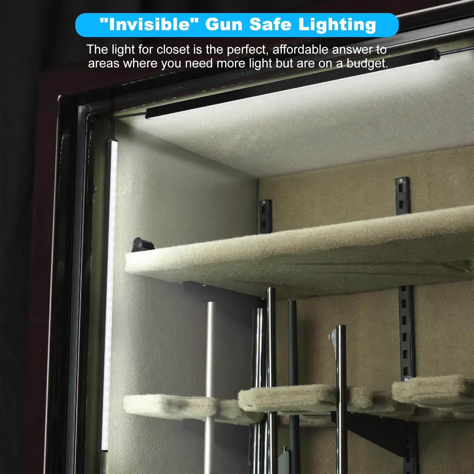 LED Gun Safe Light Kit - Battery Powered, Manual Switch, 60 X 30 LED Strips, 6000K White Light
