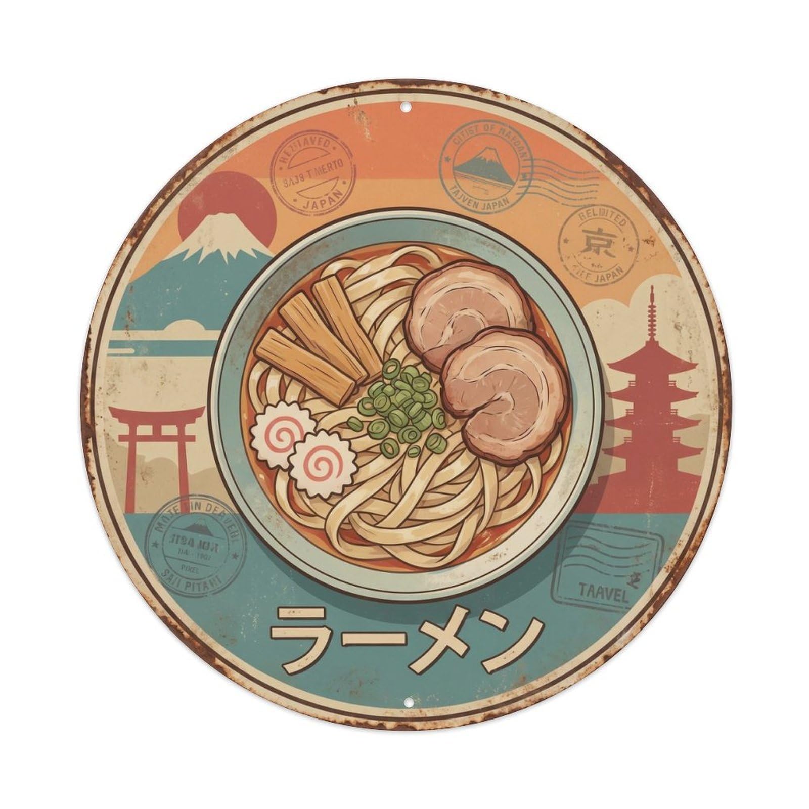 Cxhjca 8X8inch(20X20cm) Ramen Japanese Restaurant Kitchen Retro Travel Cuisine Metal Tin Sign