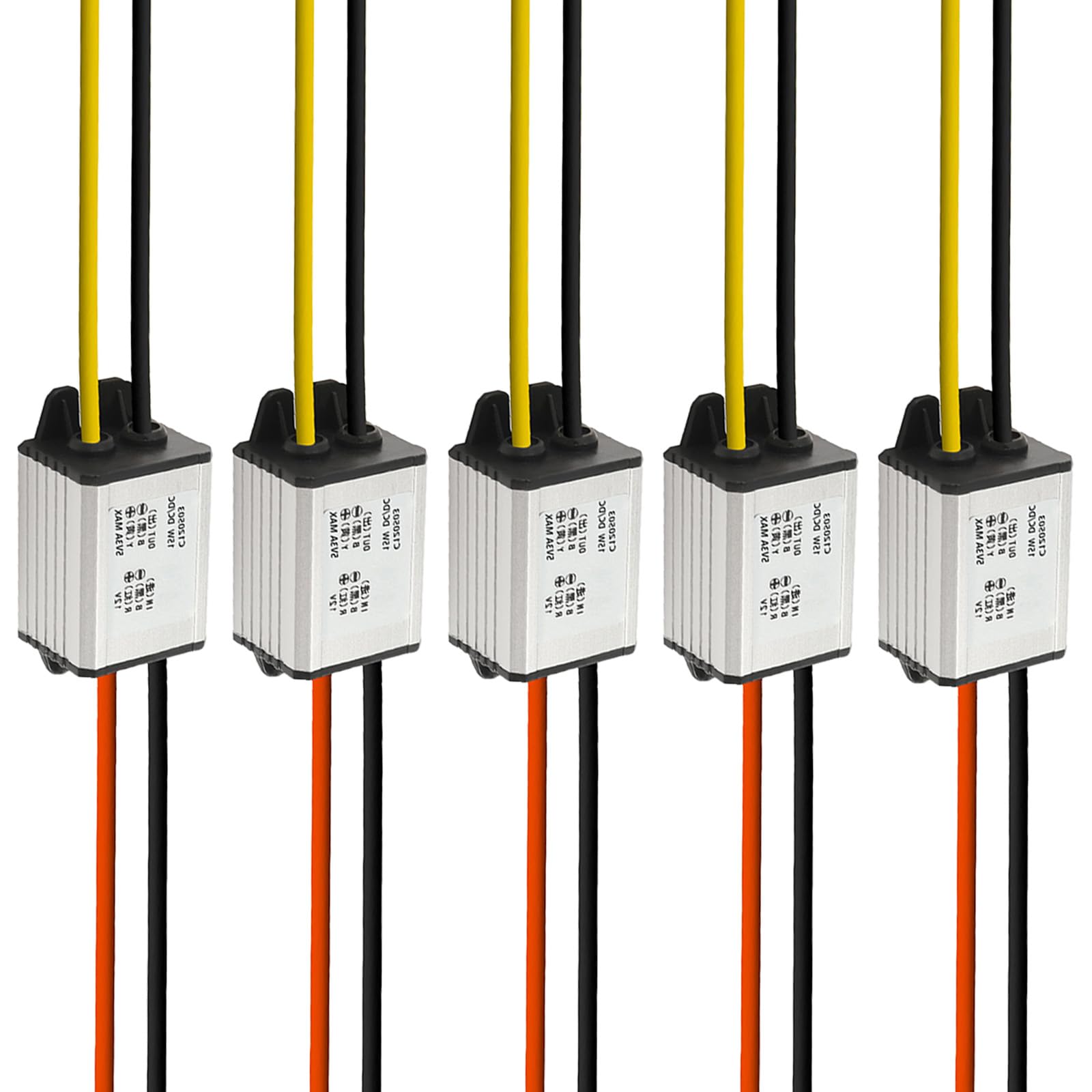 5Pcs 12V to 5V DC Converter Car Power Voltage, Waterproof DC 6.3-22V 12V Step Down to 5V 3A 15W Voltage Regulator Buck Converter Power Supply Step-Down Module Compatible with Vehicle Car Truck Volt